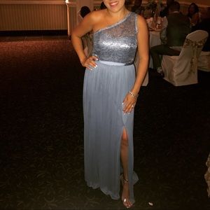 One shoulder steel blue gown size 8